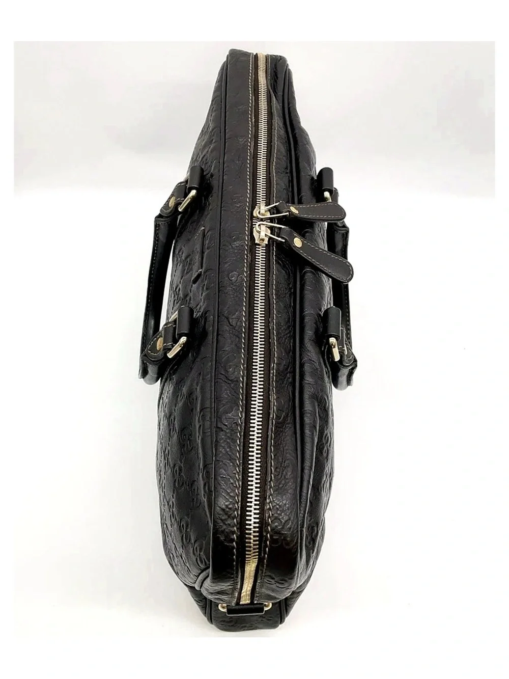 GUCCI Embossed GUCCISIMA Leather Briefcase - Dark Brown PROFESSIONAL